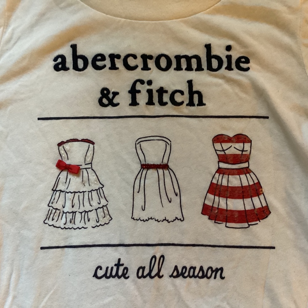 Abercrombie kids Girl White Shirt Size M Long Sleeve -Dress Print w Sequins